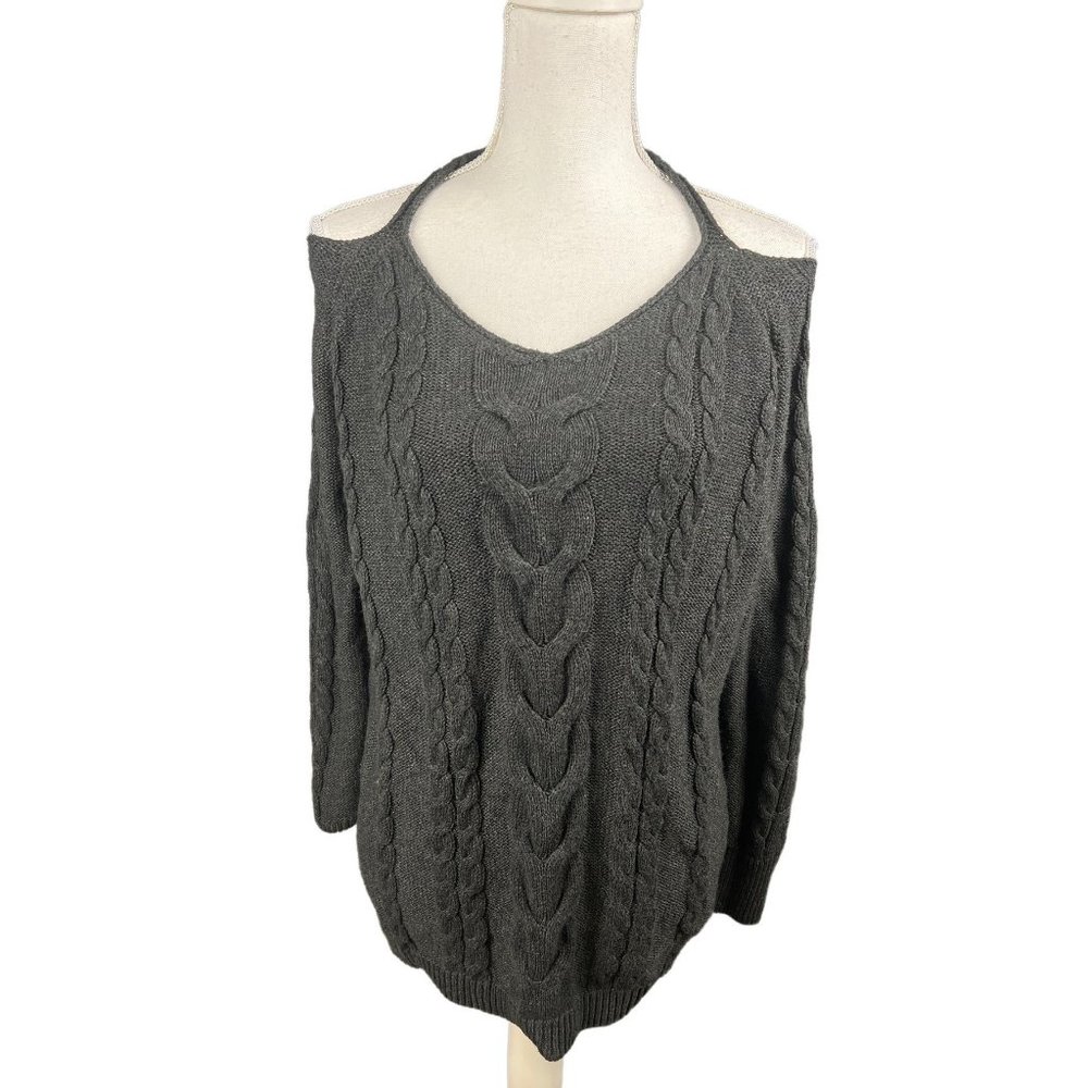 Free Press Cold Shoulder Grey Knit Long Sleeve Sweater